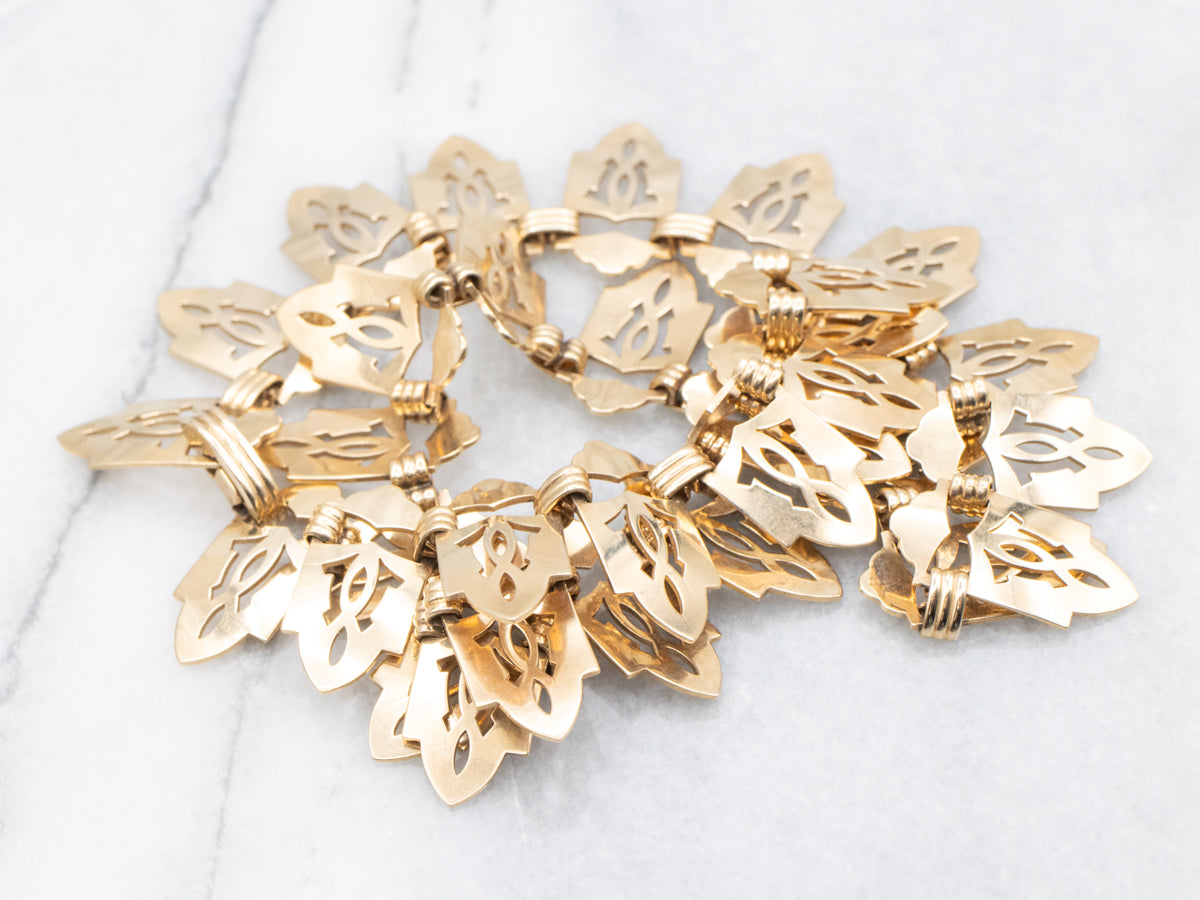 Vintage Gothic Pierced Gold Link Necklace