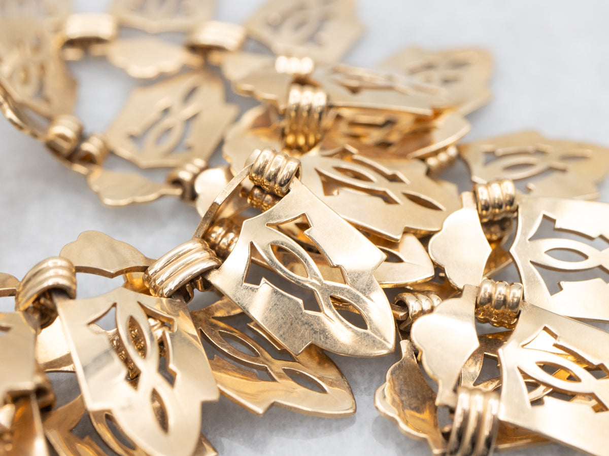 Vintage Gothic Pierced Gold Link Necklace