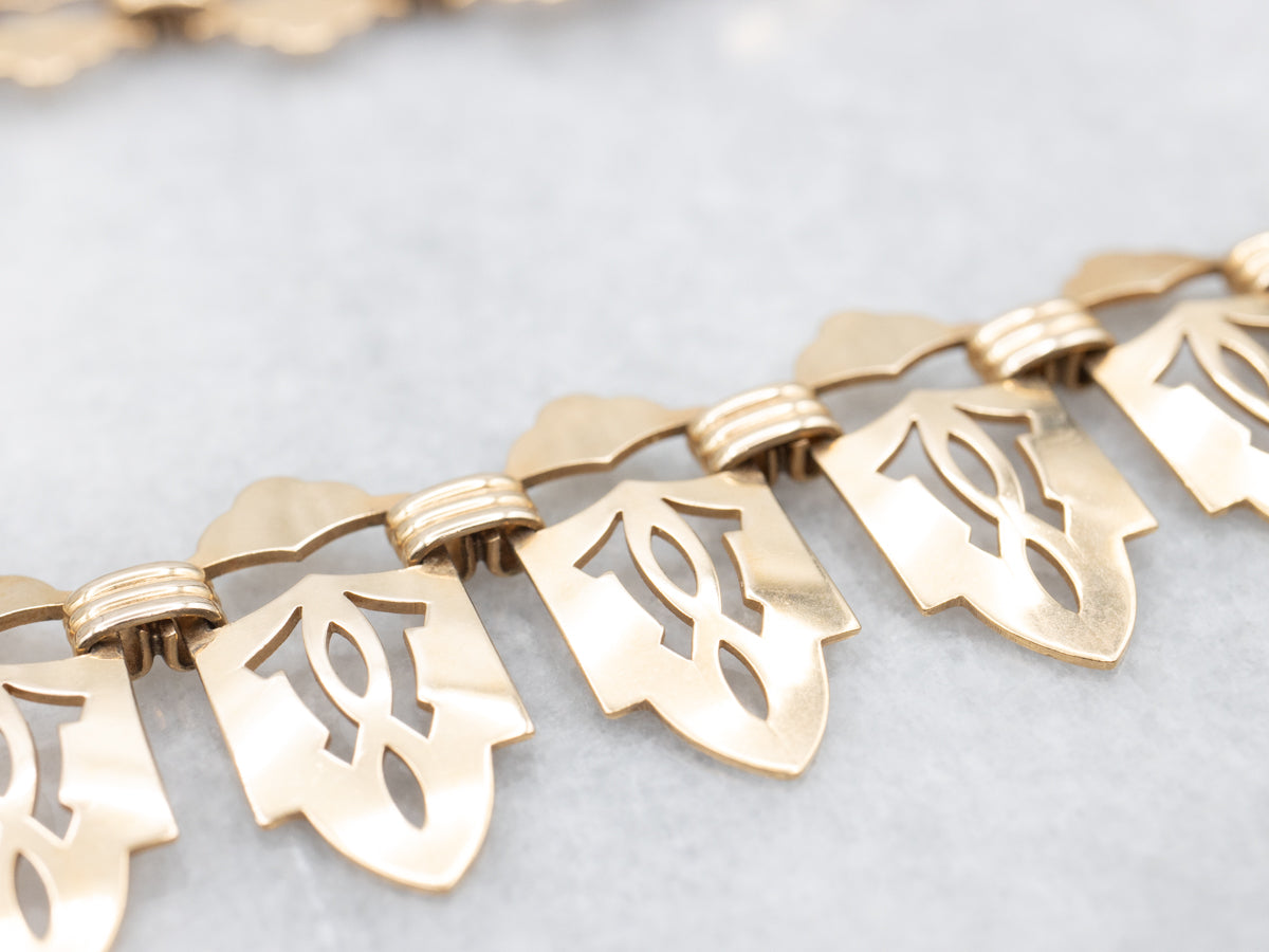 Vintage Gothic Pierced Gold Link Necklace