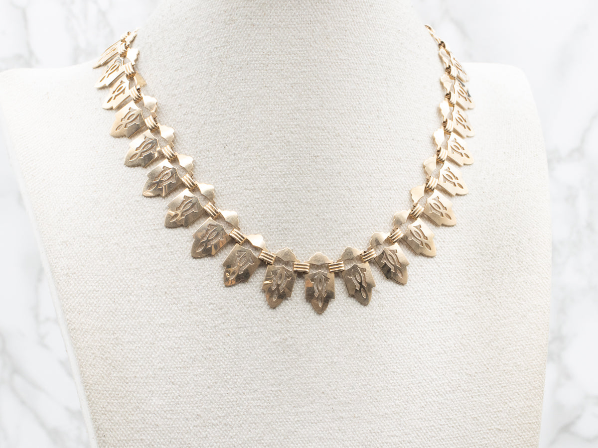 Vintage Gothic Pierced Gold Link Necklace