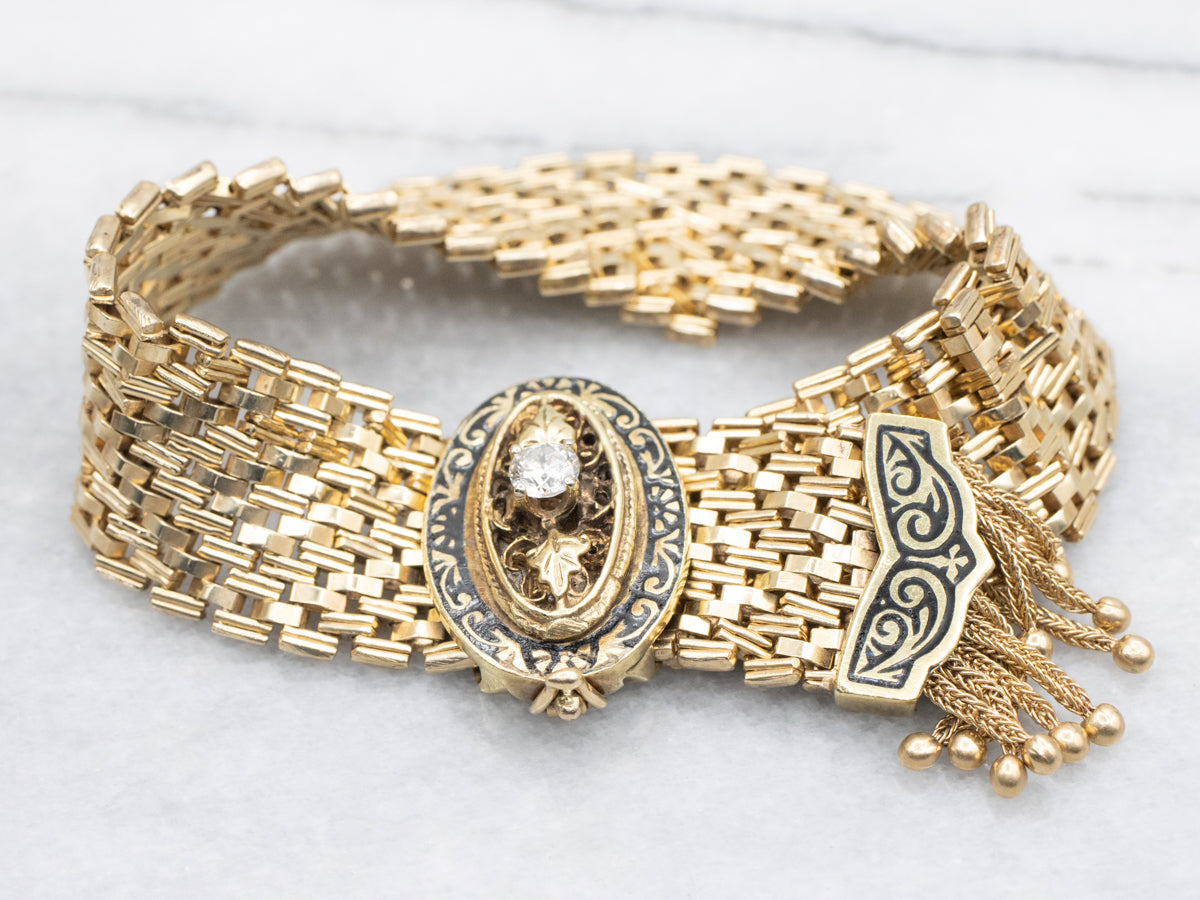 Victorian Diamond and Enamel Tassel Bracelet