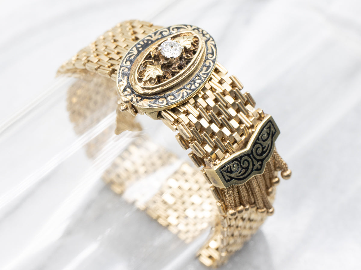 Victorian Diamond and Enamel Tassel Bracelet