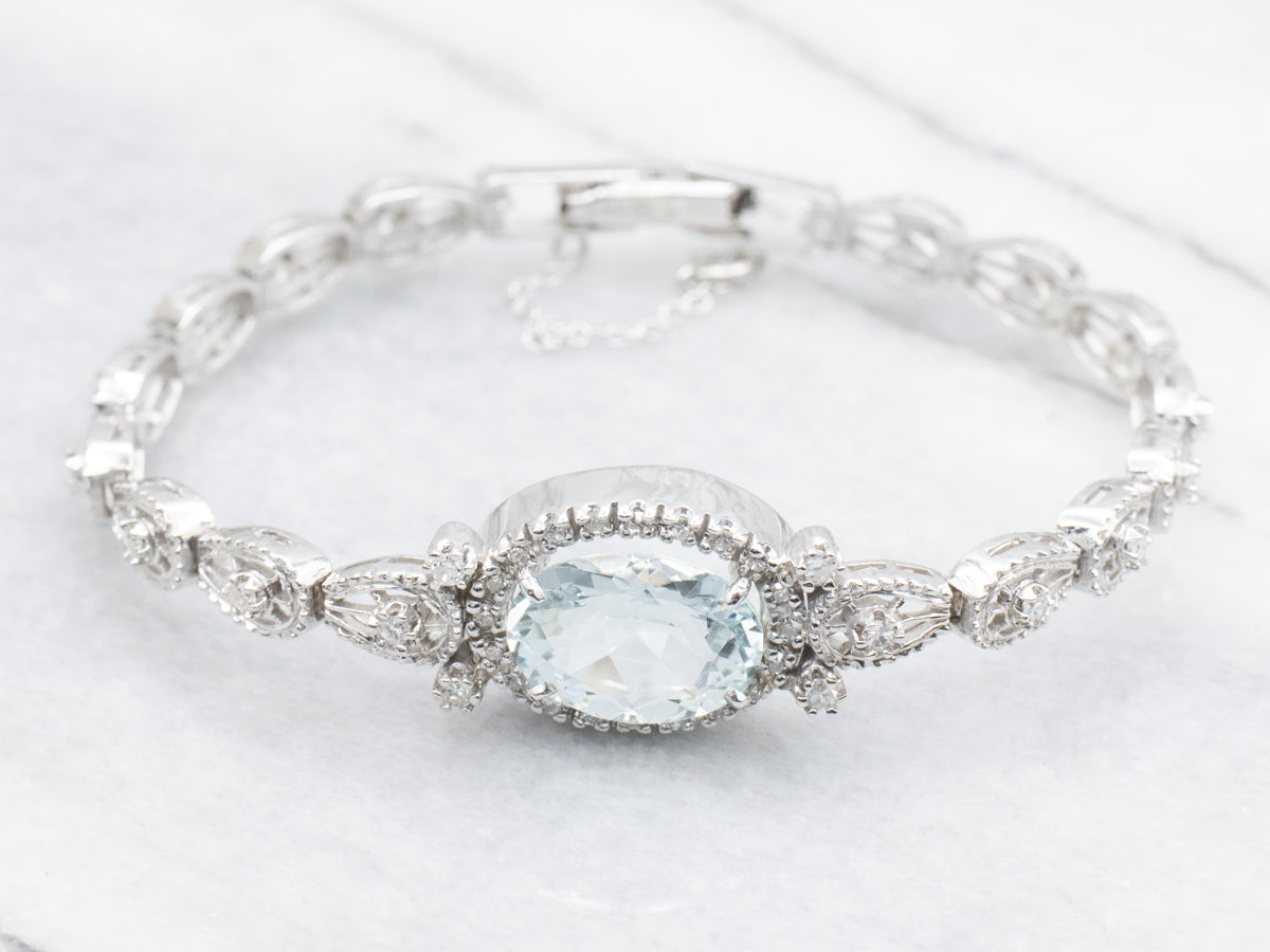 Pretty Aquamarine and Diamond Link Bracelet