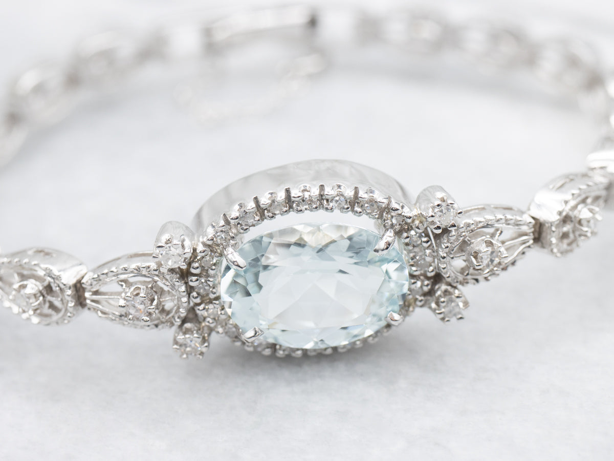 Pretty Aquamarine and Diamond Link Bracelet