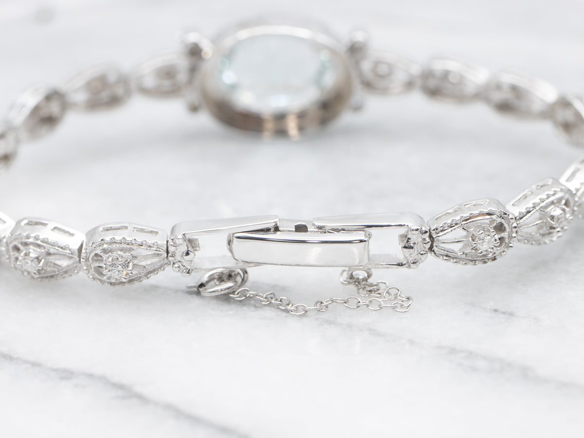 Pretty Aquamarine and Diamond Link Bracelet