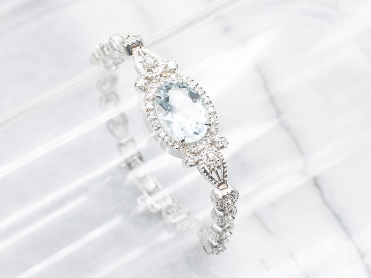 Pretty Aquamarine and Diamond Link Bracelet