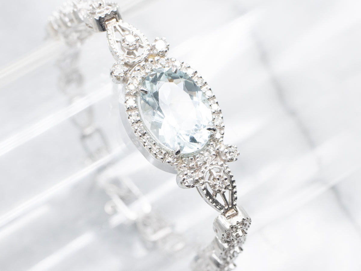 Pretty Aquamarine and Diamond Link Bracelet