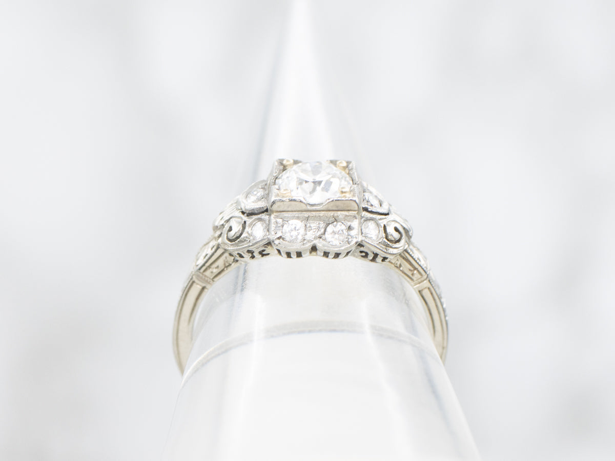 Late Art Deco European Cut Diamond Engagement Ring