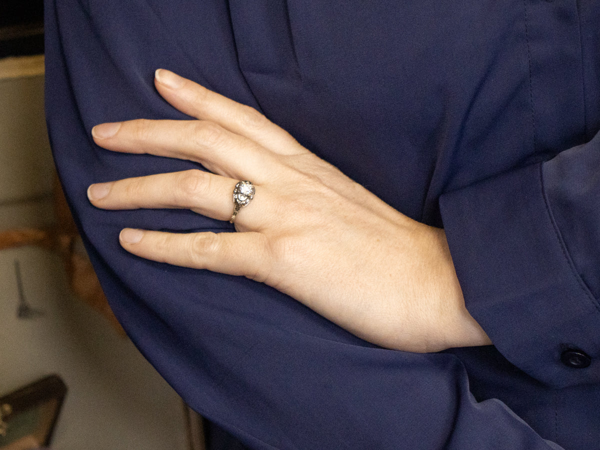 Late Art Deco European Cut Diamond Engagement Ring