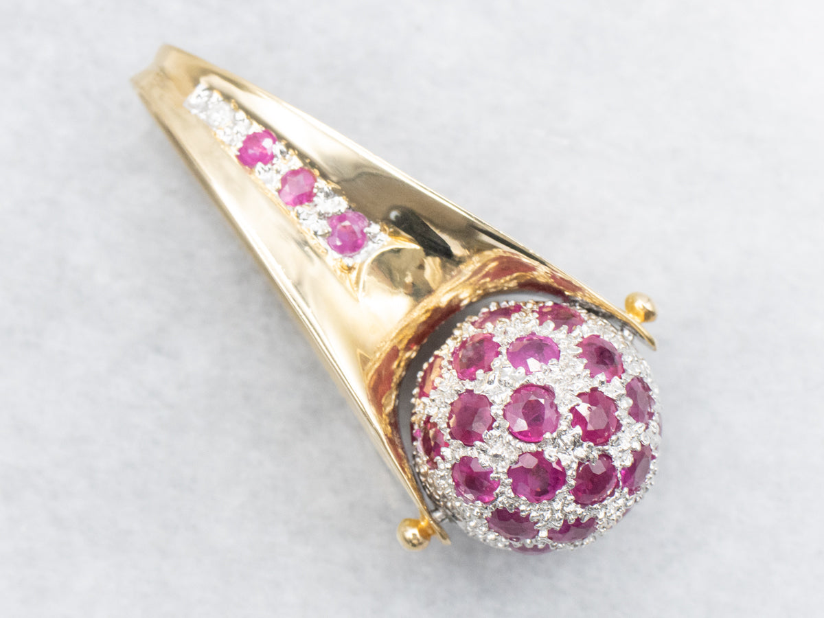 Modernist Ruby and Diamond Encrusted Spinning Sphere Pendant