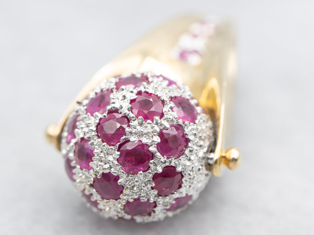 Modernist Ruby and Diamond Encrusted Spinning Sphere Pendant