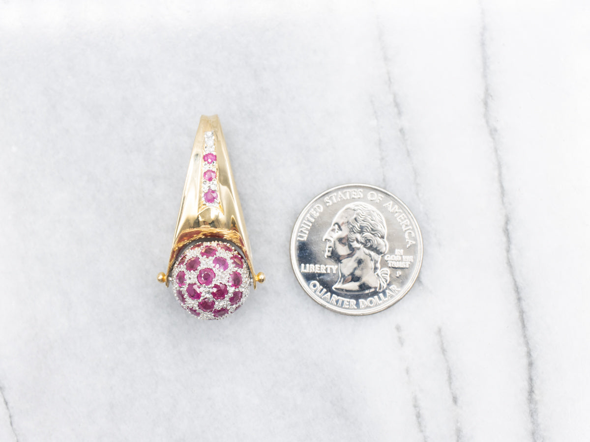 Modernist Ruby and Diamond Encrusted Spinning Sphere Pendant