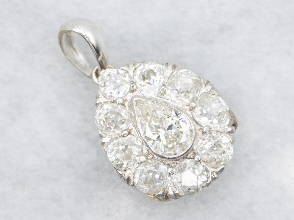 Sparkling Diamond Encrusted Tear Drop Cluster Pendant