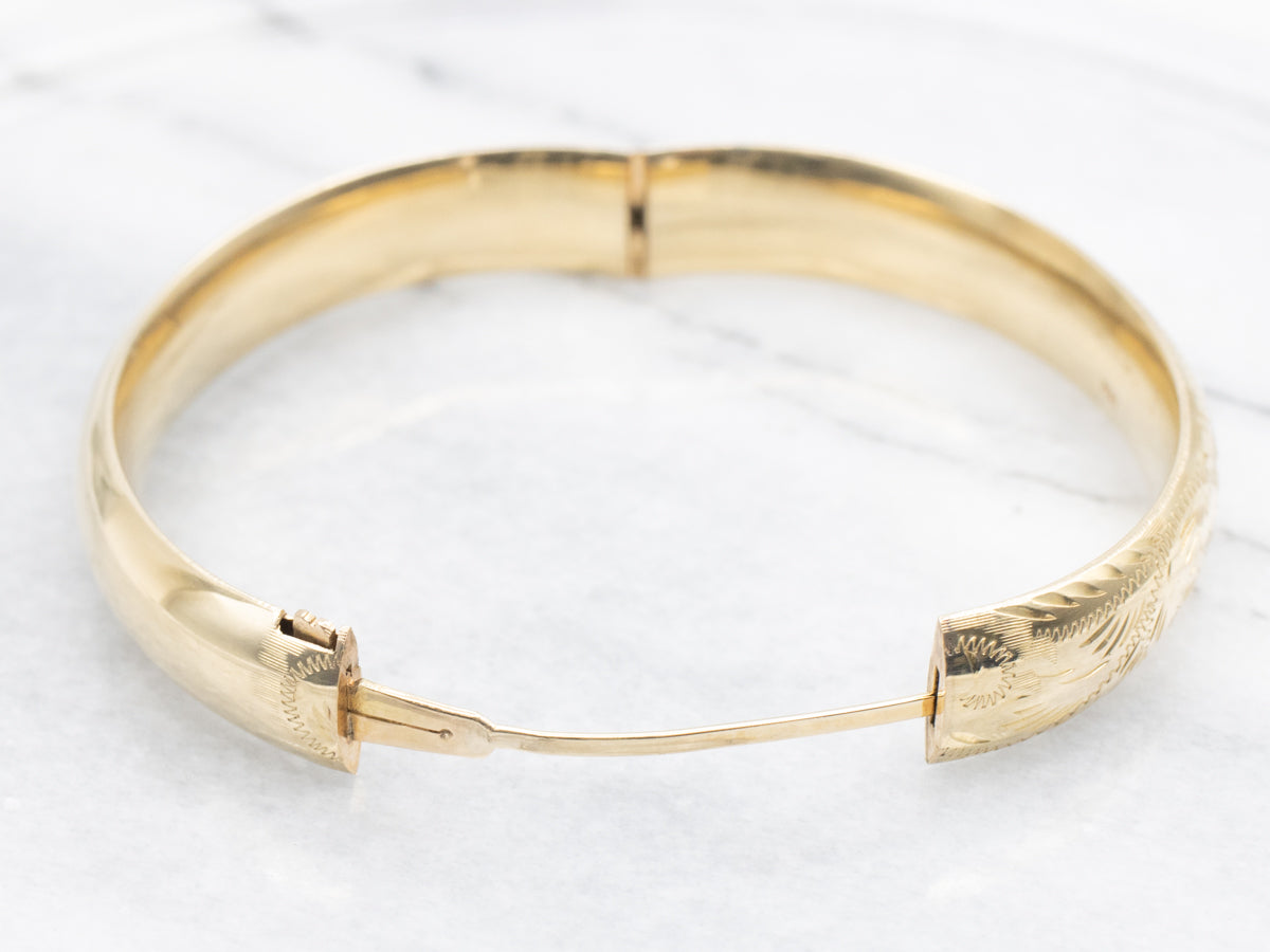 Vintage Gold Engraved Floral Bangle Bracelet