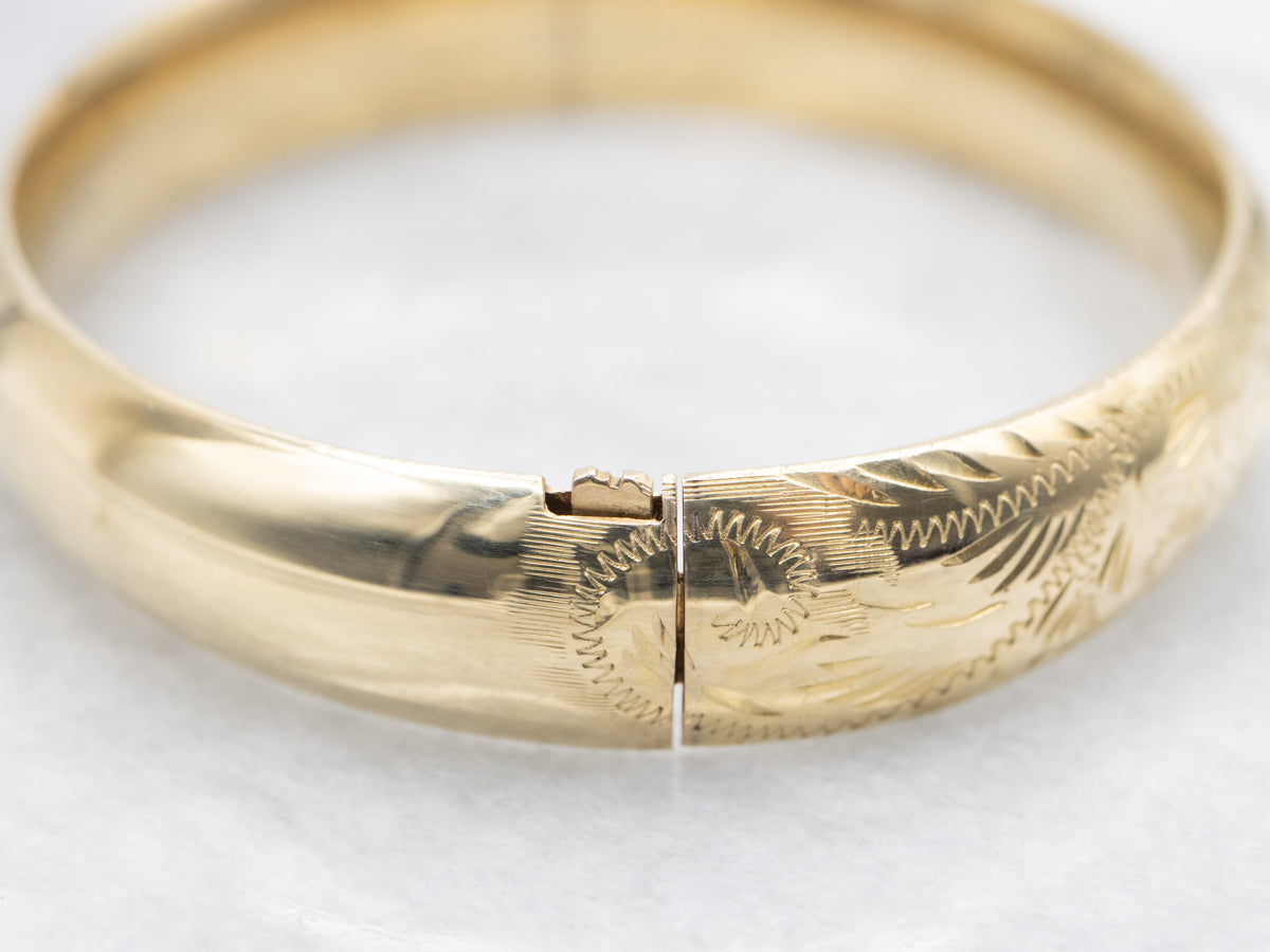 Vintage Gold Engraved Floral Bangle Bracelet