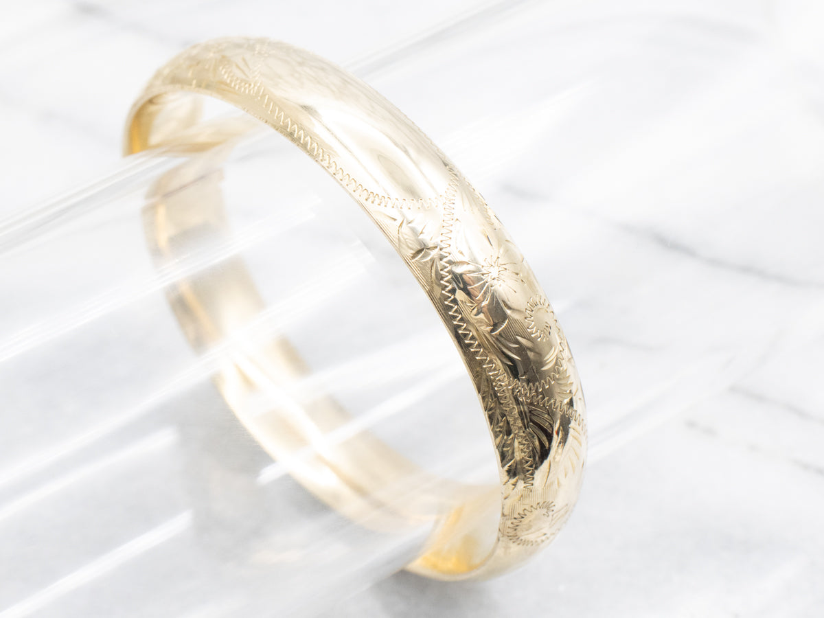 Vintage Gold Engraved Floral Bangle Bracelet