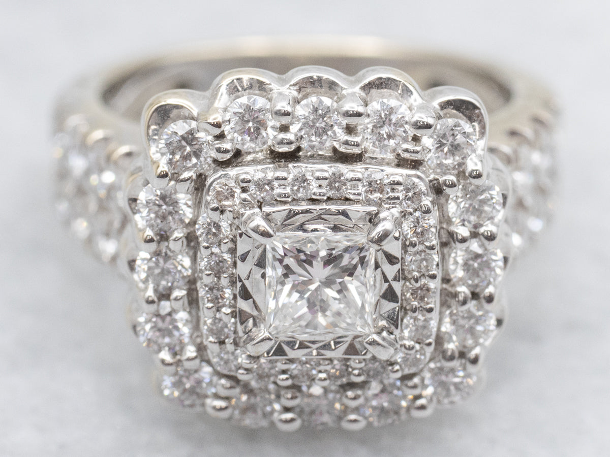 Modern Double Diamond Halo Statement Ring