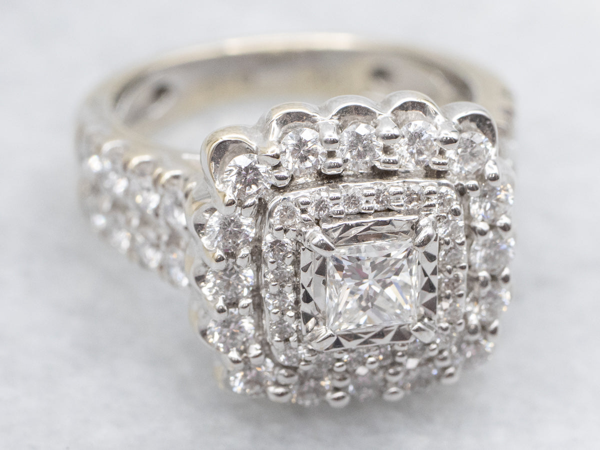 Modern Double Diamond Halo Statement Ring