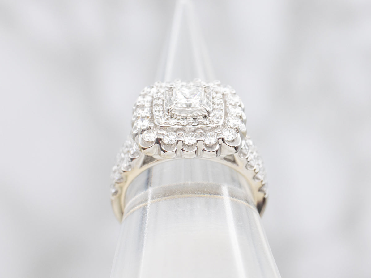 Modern Double Diamond Halo Statement Ring