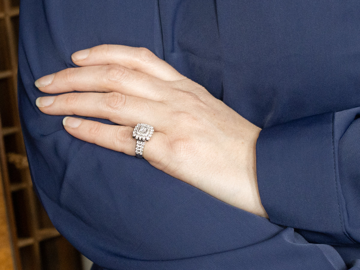 Modern Double Diamond Halo Statement Ring