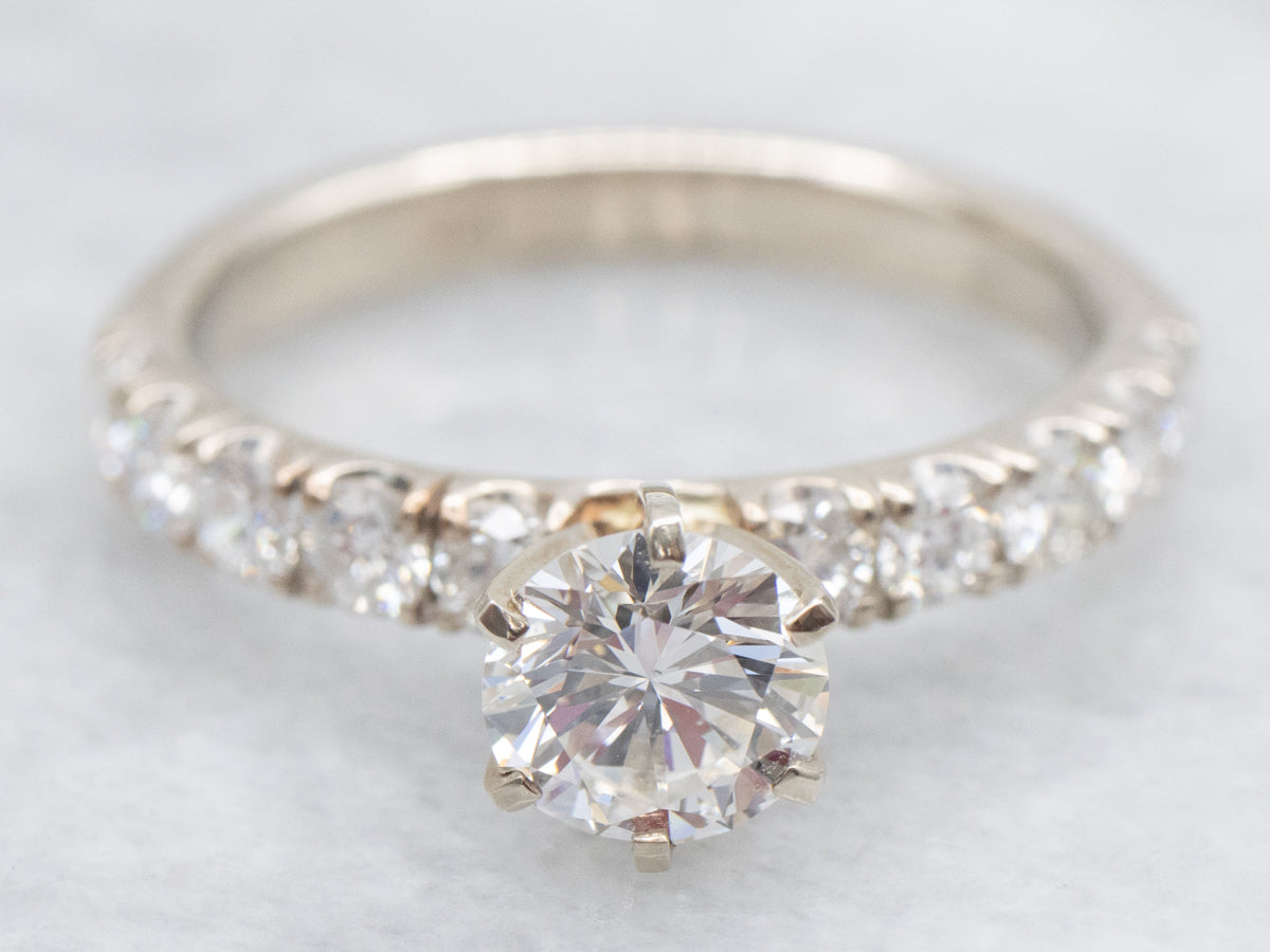 Modern Round Brilliant Diamond Engagement Ring with Diamond Shoulders