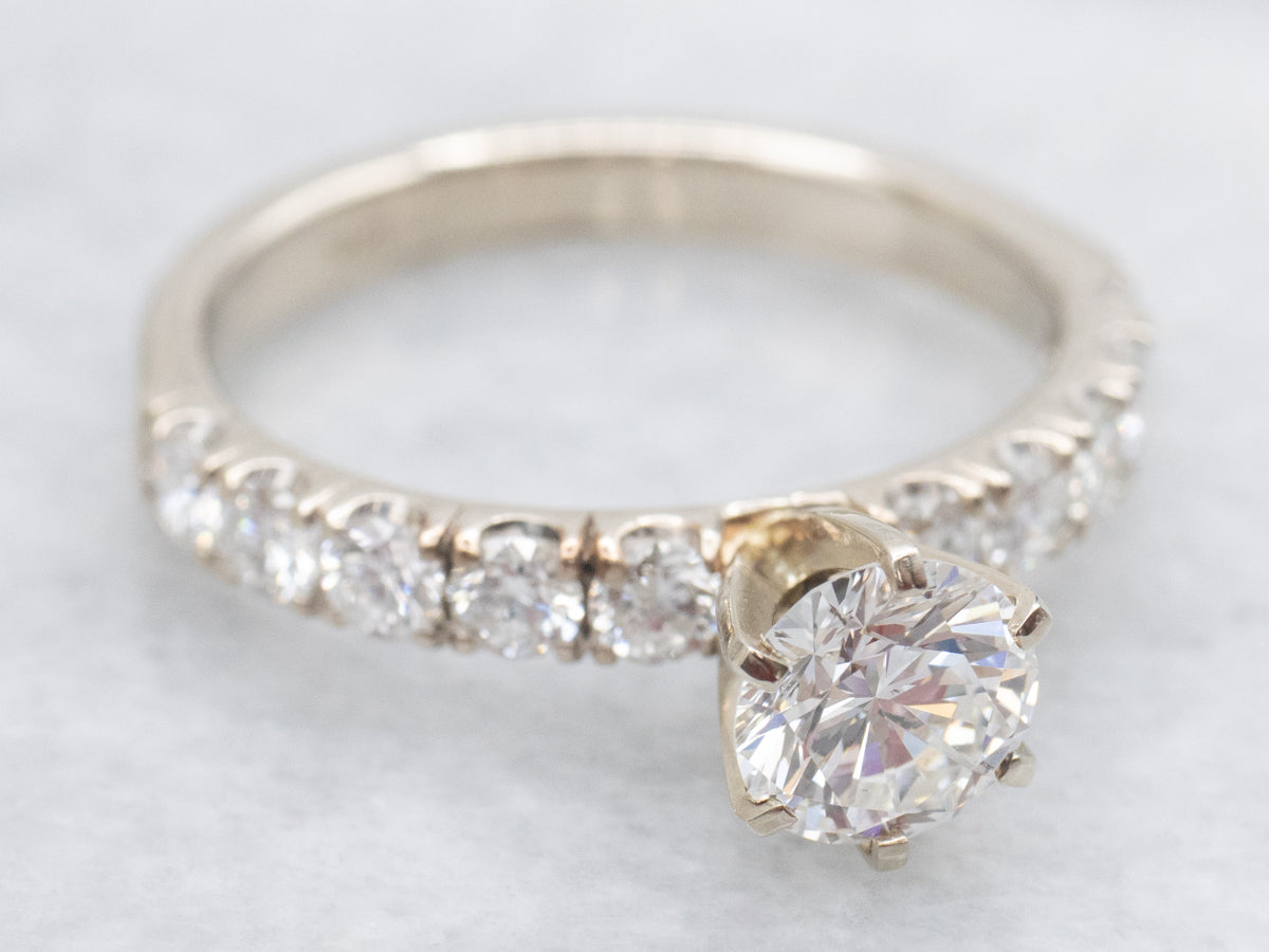 Modern Round Brilliant Diamond Engagement Ring with Diamond Shoulders