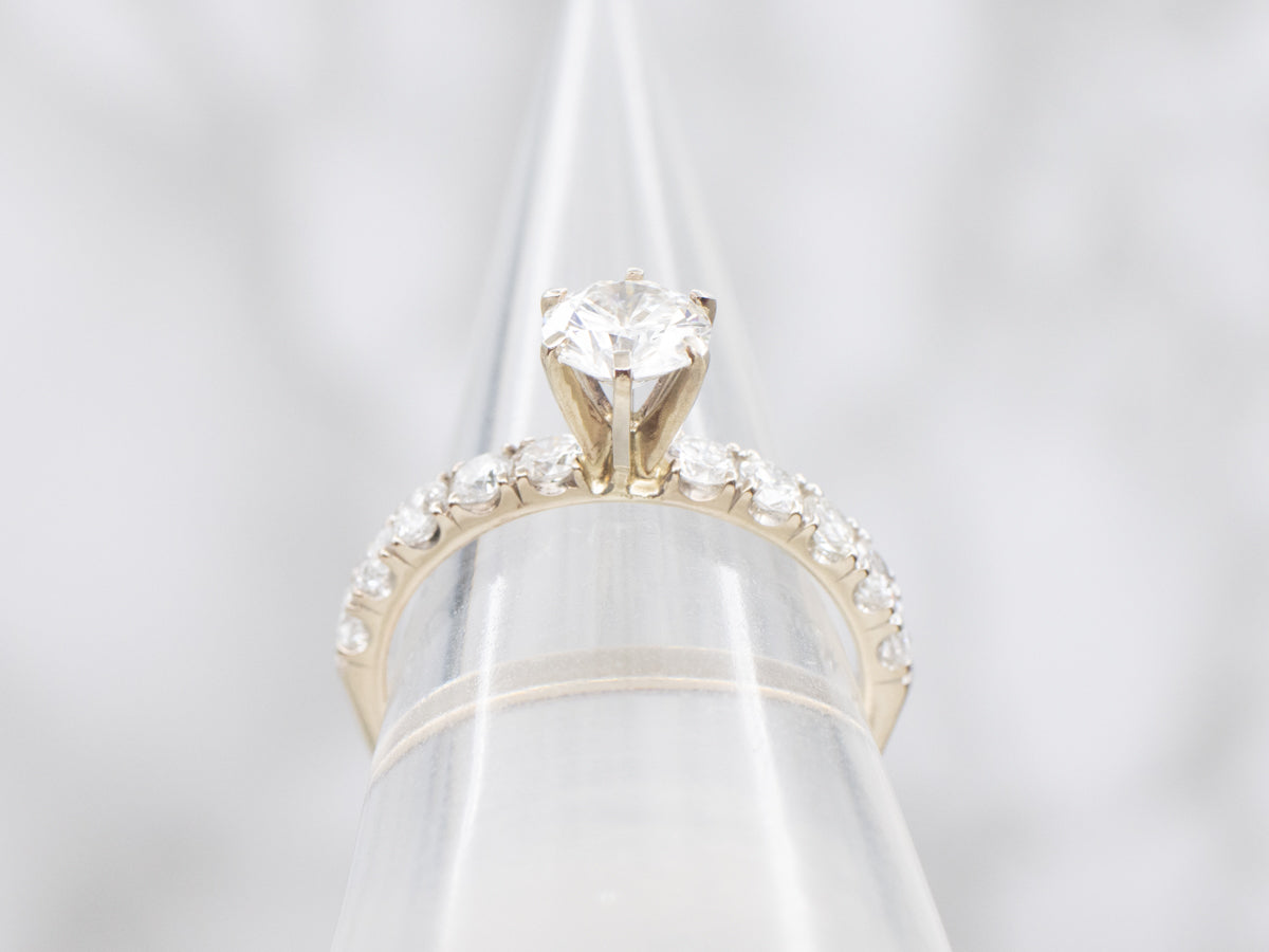 Modern Round Brilliant Diamond Engagement Ring with Diamond Shoulders