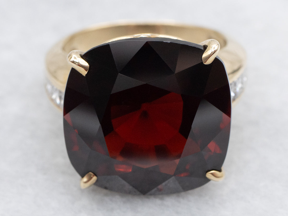 Yellow Gold Garnet and Diamond Cocktail Ring