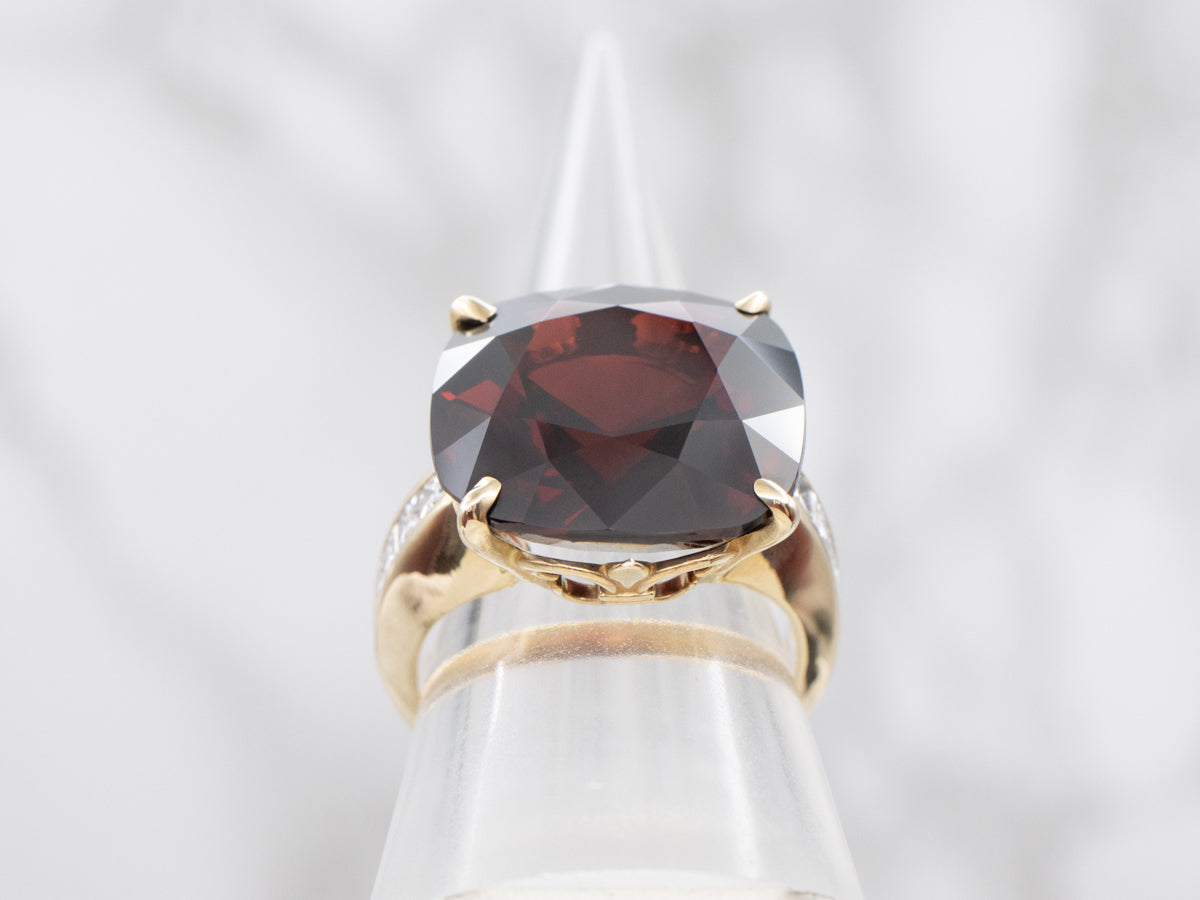 Yellow Gold Garnet and Diamond Cocktail Ring