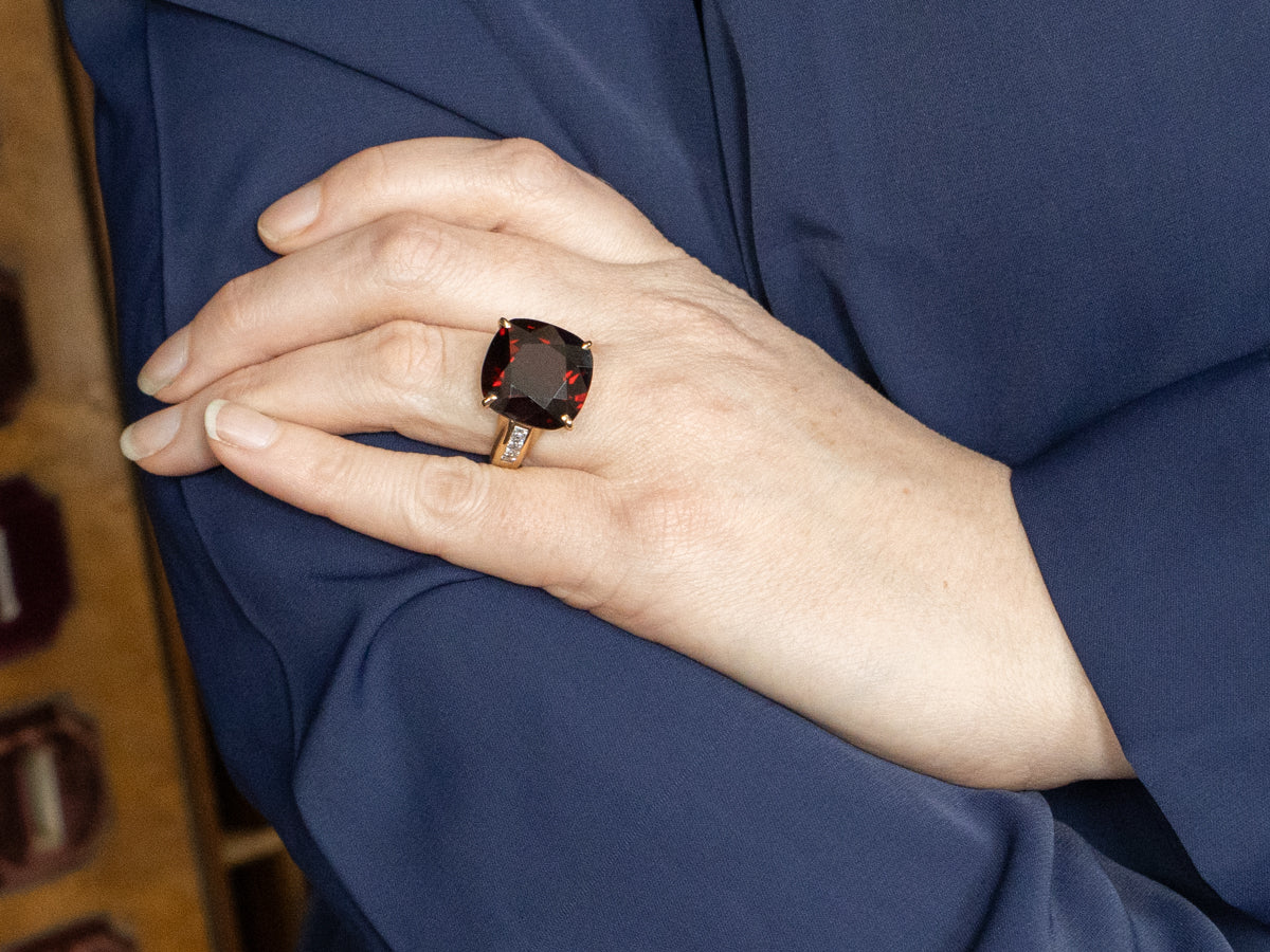 Yellow Gold Garnet and Diamond Cocktail Ring