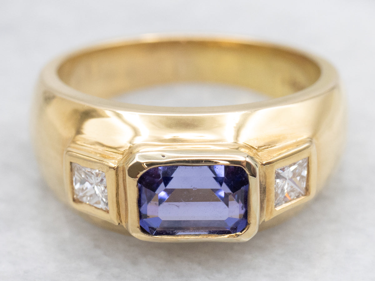 Unisex Tanzanite and Diamond Accent Ring