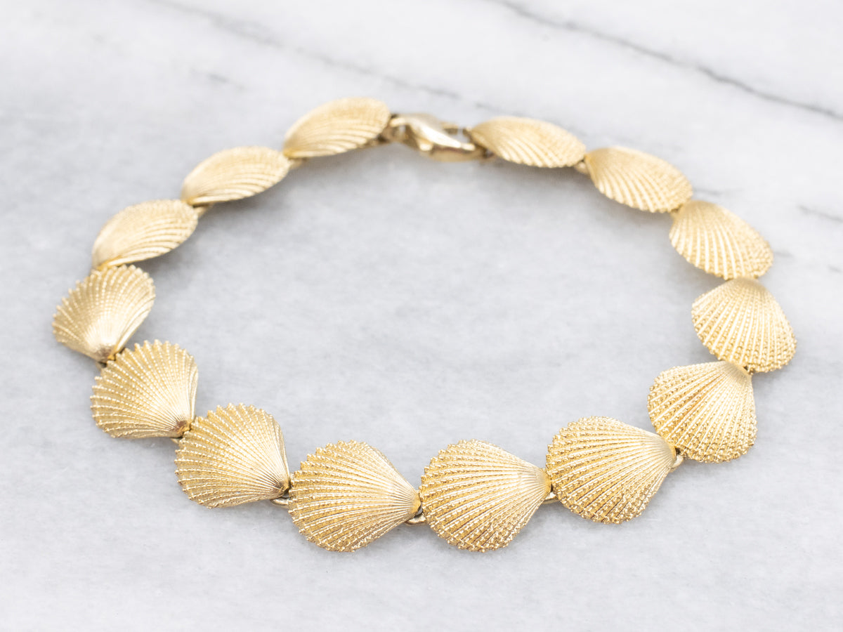 Textured Gold Scallop Shell Link Bracelet