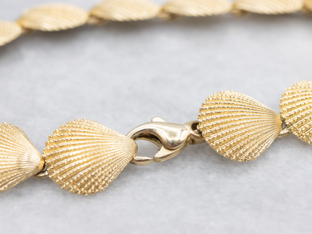 Textured Gold Scallop Shell Link Bracelet