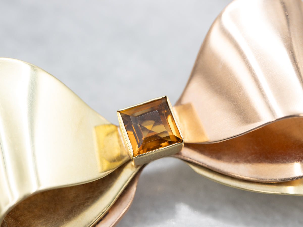 Tiffany & Co. Citrine Two Tone Gold Bow Brooch