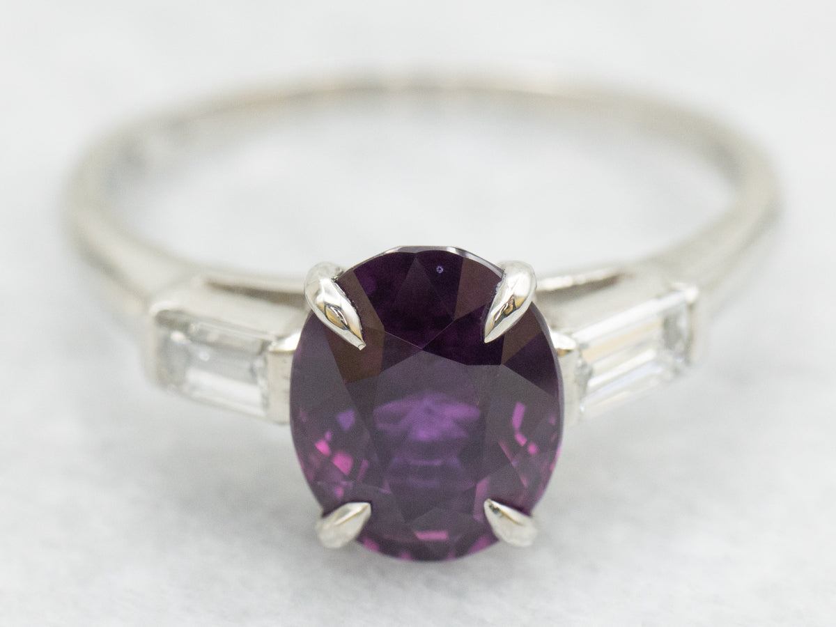 Retro Era Pink-Purple Sapphire and Diamond Engagement Ring