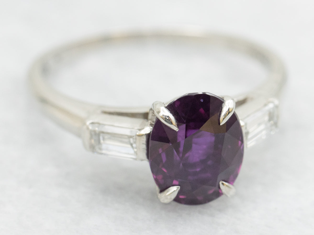 Retro Era Pink-Purple Sapphire and Diamond Engagement Ring