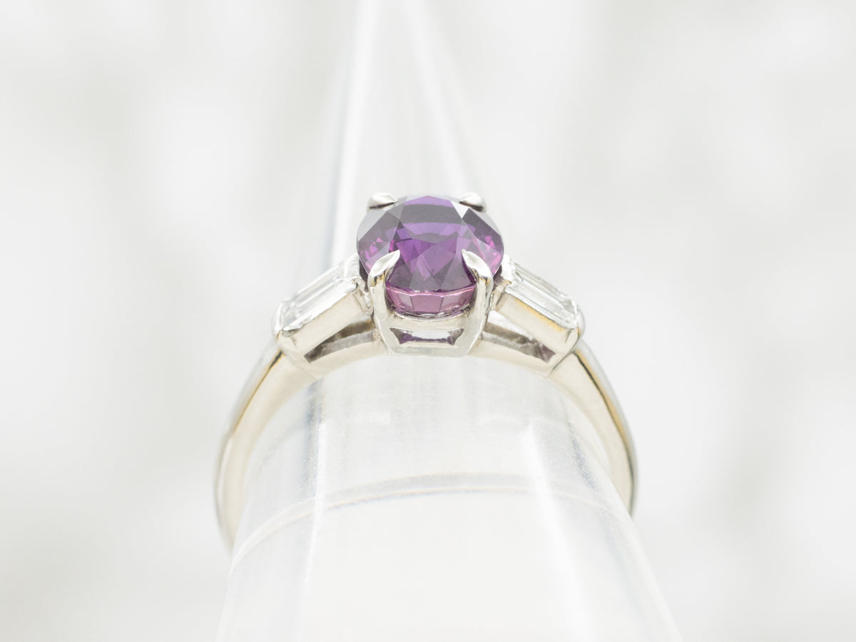 Retro Era Pink-Purple Sapphire and Diamond Engagement Ring