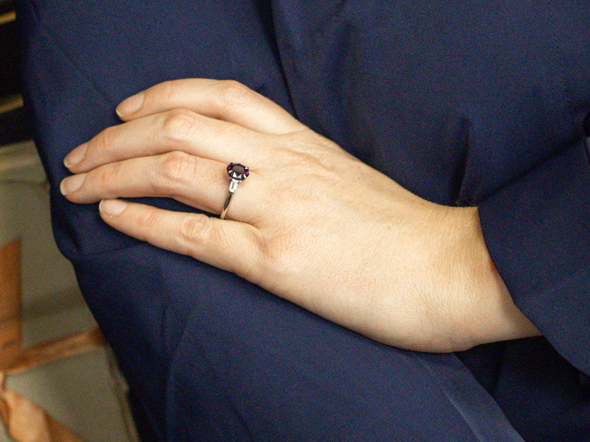 Retro Era Pink-Purple Sapphire and Diamond Engagement Ring