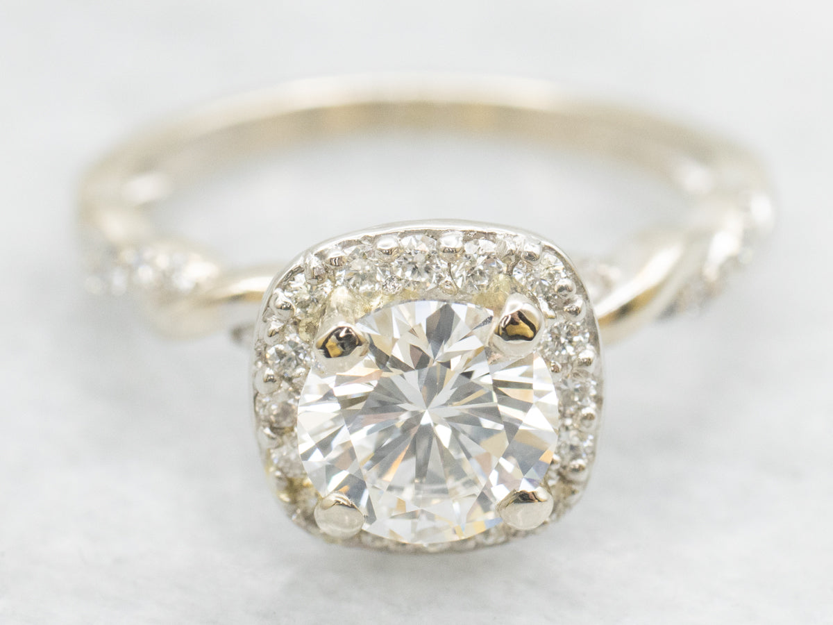 Modern Brilliant Diamond Halo Engagement Ring