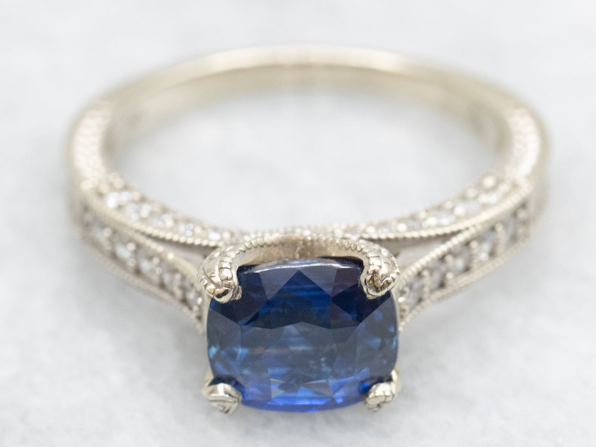 Cushion Cut Sapphire and Diamond Anniversary Ring