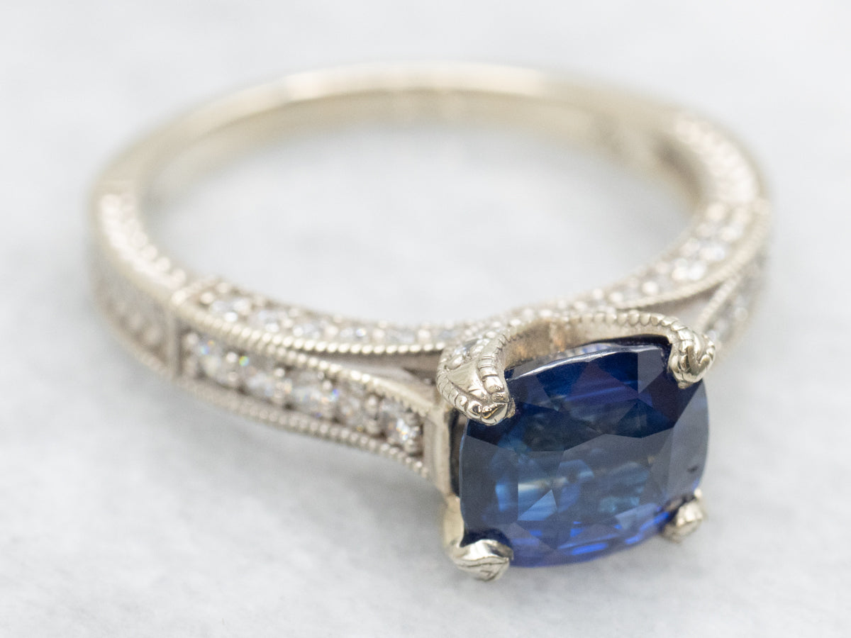 Cushion Cut Sapphire and Diamond Anniversary Ring