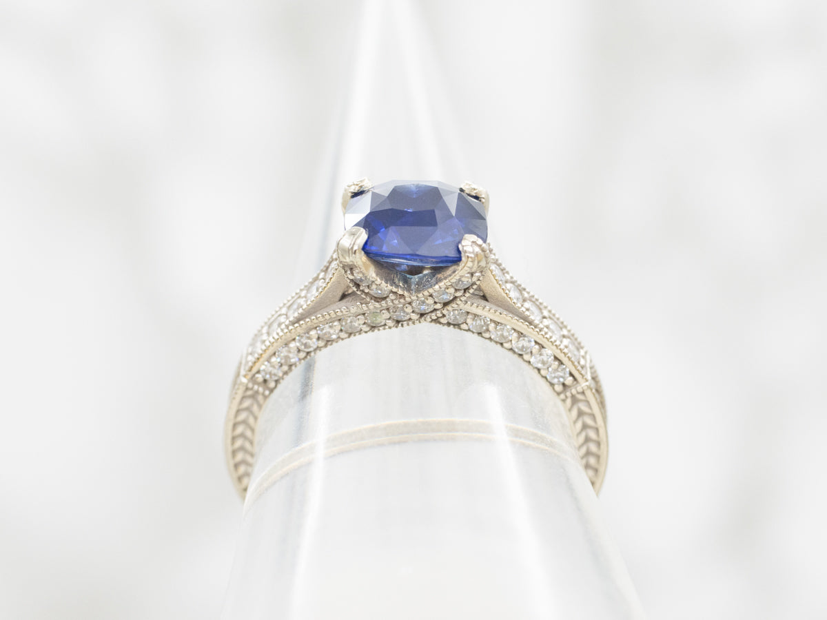 Cushion Cut Sapphire and Diamond Anniversary Ring