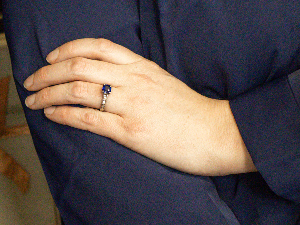 Cushion Cut Sapphire and Diamond Anniversary Ring