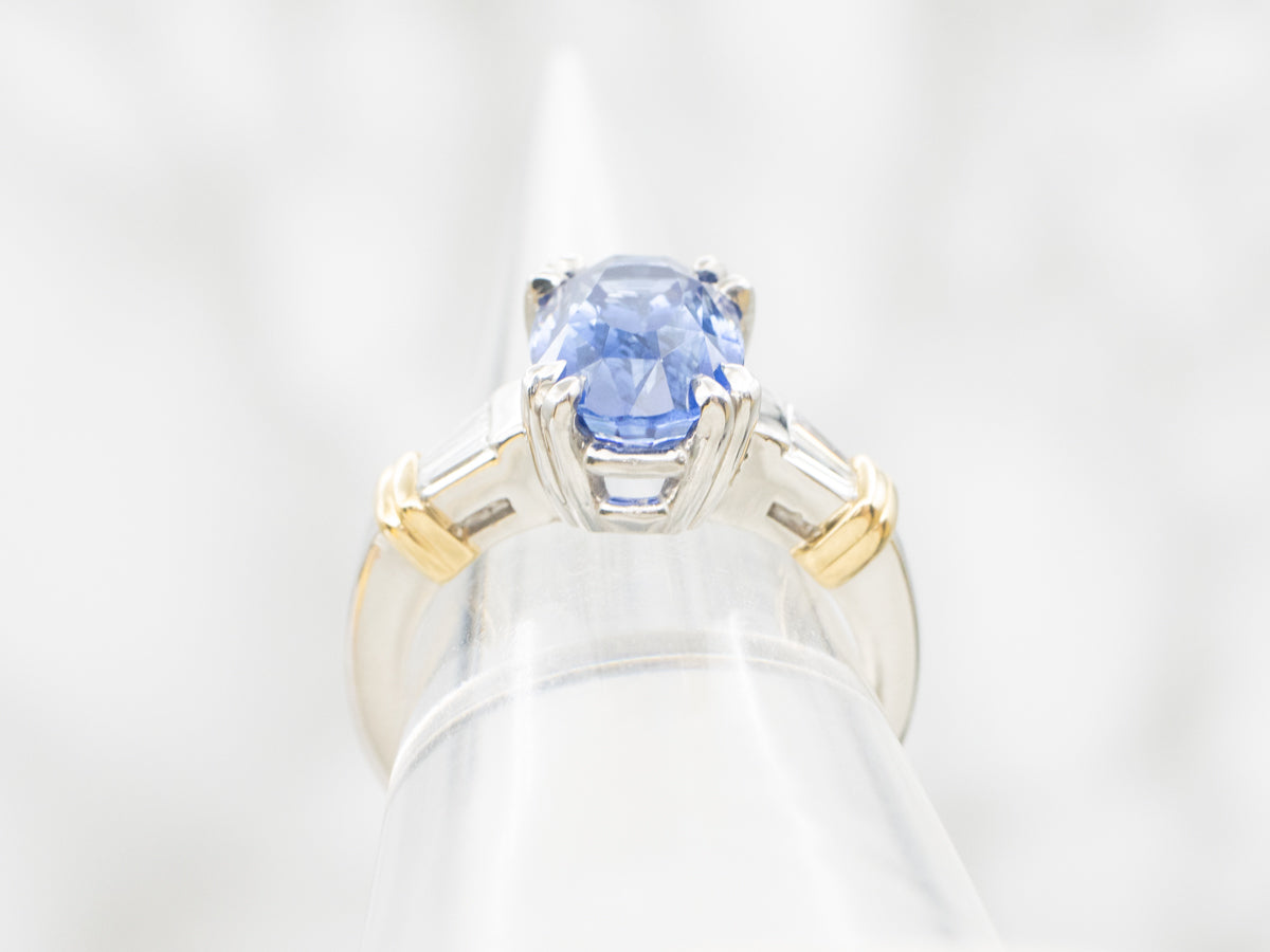 Modern Platinum and Gold Sapphire and Diamond Ring