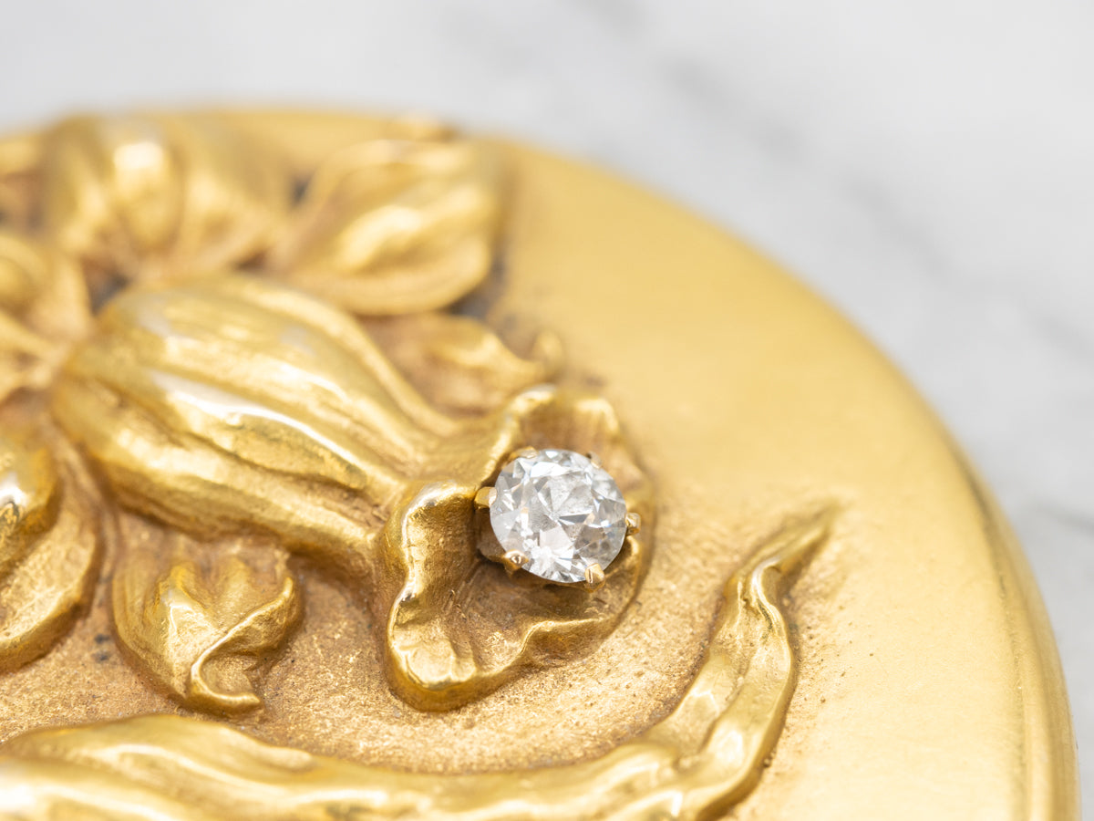 Bloomed Gold Diamond Daffodil Art Nouveau Locket