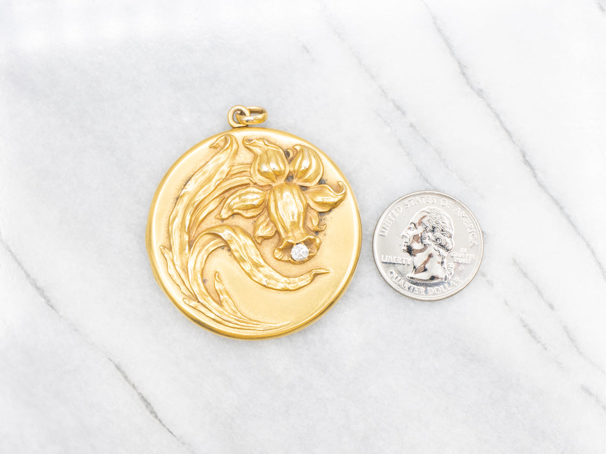 Bloomed Gold Diamond Daffodil Art Nouveau Locket