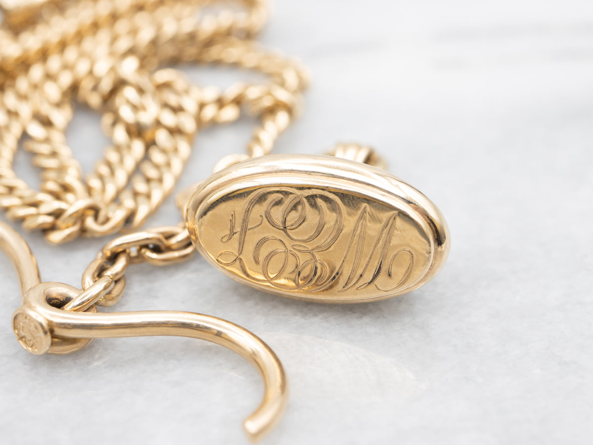 Antique Pocket Watch Chain with Monogrammed "WEF" Fob