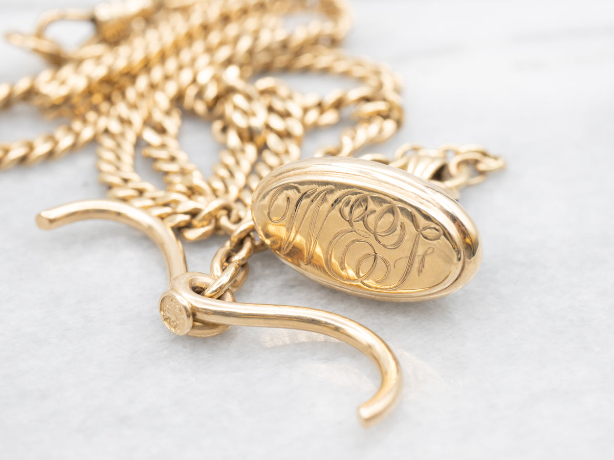 Antique Pocket Watch Chain with Monogrammed "WEF" Fob