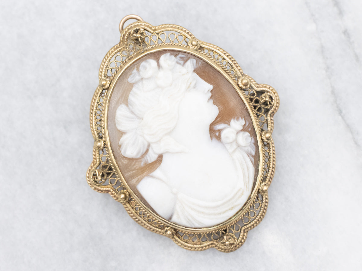 Art Nouveau Era Filigree with Fine Shell Cameo