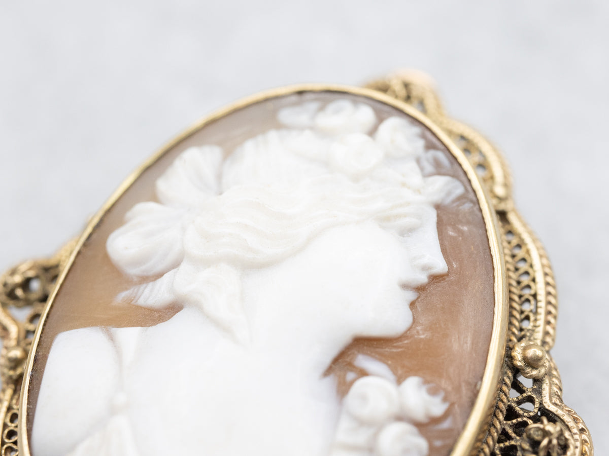 Art Nouveau Era Filigree with Fine Shell Cameo